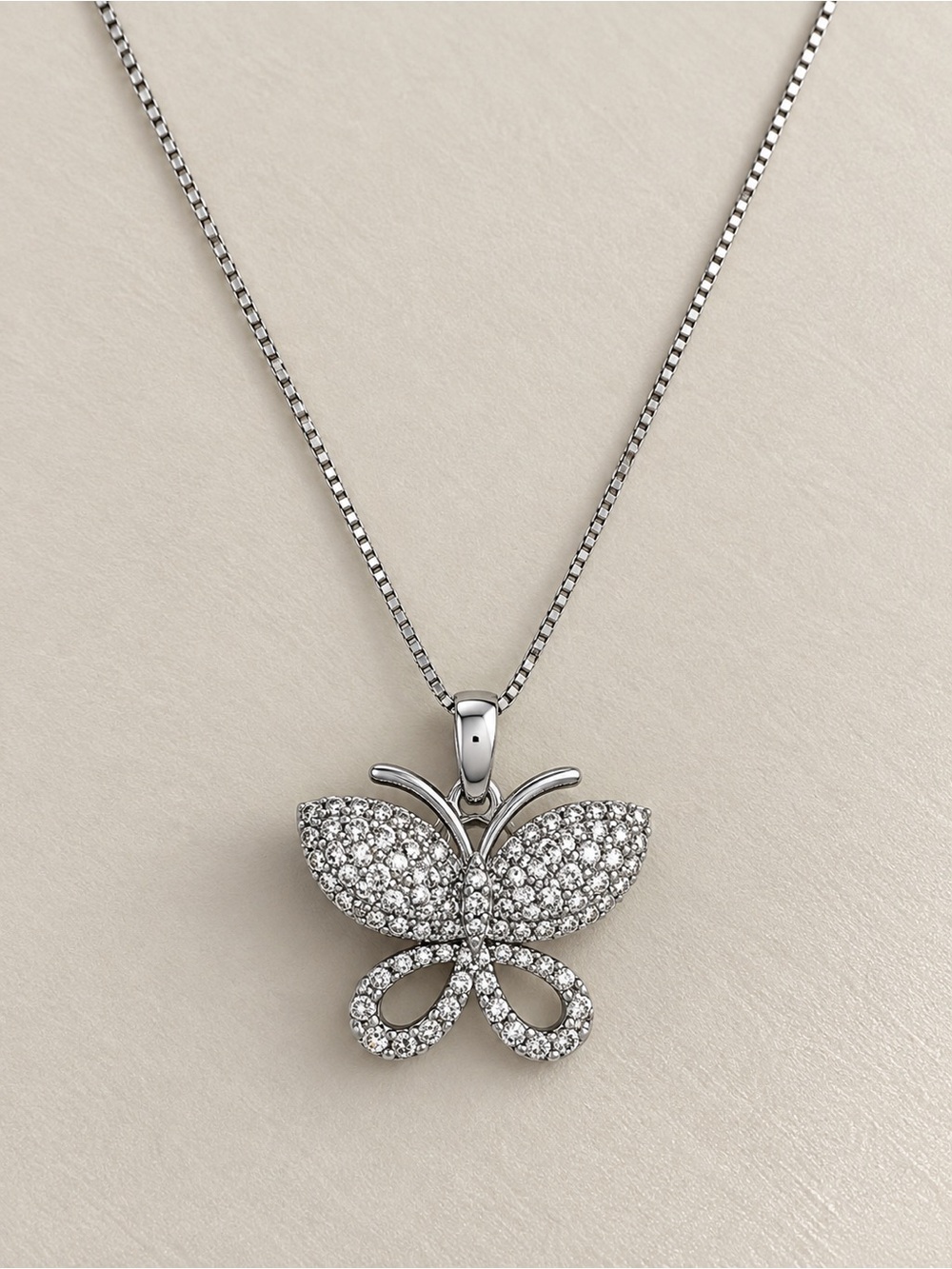 Platinum Butterfly CZ Pendant Necklace Silver Tone Sparkling Gift for Her